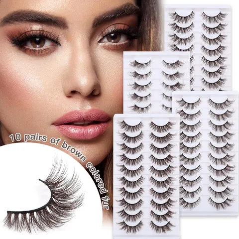 Ciglia Finte Marroni Naturali Morbide Ciglia Stereoscopiche Voluminose Incurvate Per Trucco Scenico Cosplay Accessorio Bellezza