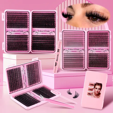 DIY Individual Eyelash Extension Kit D Curl Segmented False Lashes With Bond Seal Glue Tweezers Brush Professional Makeup Tools for Women