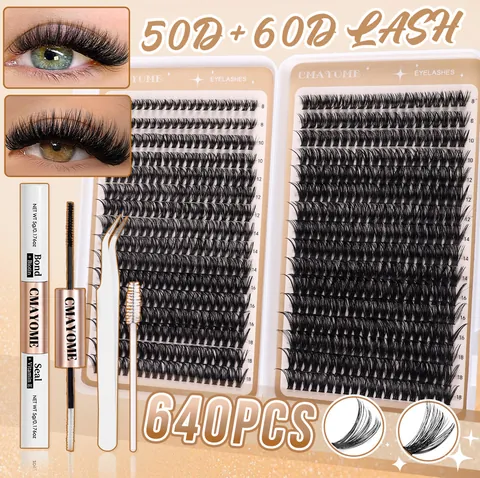 DIY Cluster Lashes Individual Eyelash Extensions Natural Dense Fluffy Kit Bond Seal Tweezers Brush For Women Eye Makeup