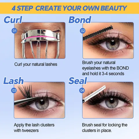 DIY Individual Eyelash Clusters Kit Synthetic Fiber Segmented Natural Thick Lashes Extension With Bond Seal Tweezers Brush