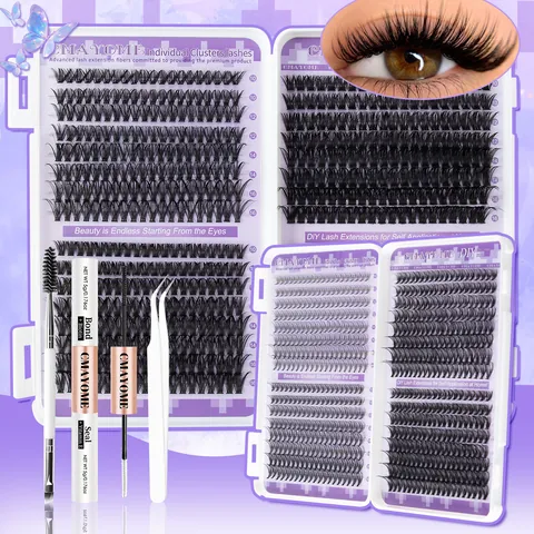 DIY Lash Extension Kit Cluster Lashes D Curl With Bond And Seal Glue Precision Tweezers Spoolie Brush For Individual Eyelash Makeup