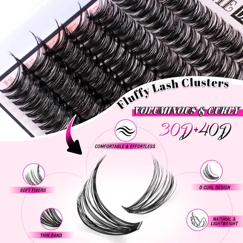280PCS DIY Lash Extension Kit D Curl Cluster Lashes 9-16mm With Bond Seal Lash Glue Tweezer And Brushes For Women Makeup