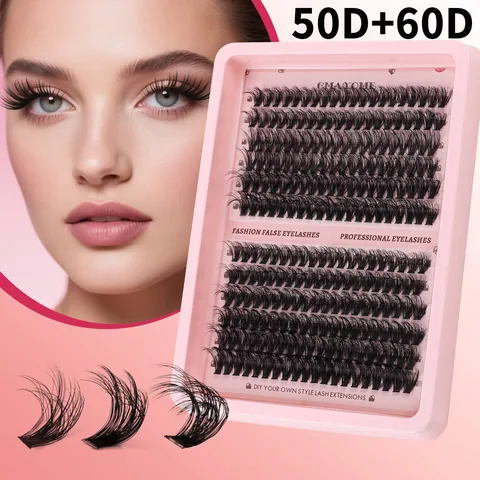 Ciglia Finte Segmentate DIY Fibra Artificiale Naturale Folta 30D 40D 50D 60D 80D 100D Ciglia a Grappolo Pinzette Pennello Colla Donna
