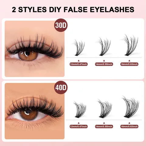 Ciglia Finte Segmentate DIY Fibra Artificiale Naturale Folta 30D 40D 50D 60D 80D 100D Ciglia a Grappolo Pinzette Pennello Colla Donna