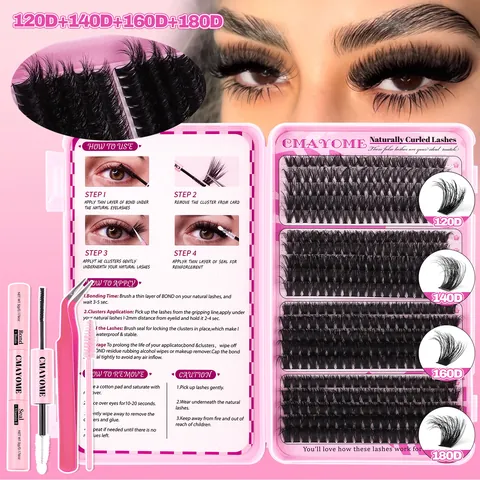 DIY Cluster Wimpernverlängerung Set Natürlich Dicht D Schwung Segmentierte Einzelwimpern Mit Kleber Bond Seal Pinzette Bürste