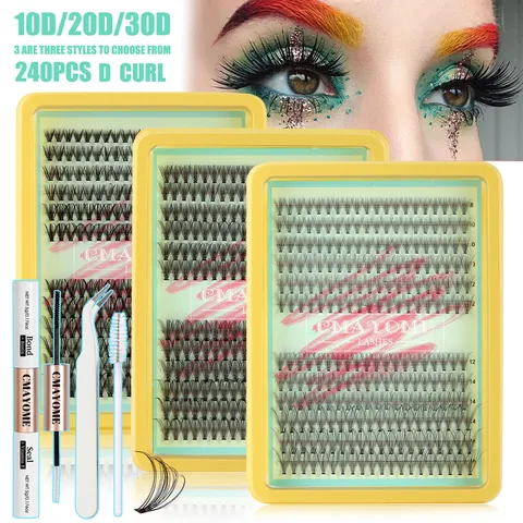DIY Cluster Extension Eyelash Kit Segmented Individual Synthetic Fiber Lashes With Bond And Seal Glue Tweezers Brush D Curl