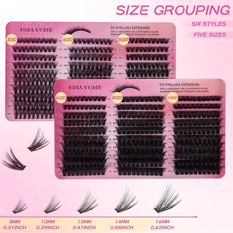 Individual Eyelash Extensions DIY Segmented Natural Thick Lashes Mixed Density D Curl Lash Extension Kit With Bond And Seal Pink Tweezers Brush