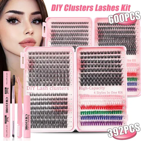 Kit de Pestañas en Racimo Individuales DIY Rizo C/D Colores Mixtos Extensión de Fibra Sintética Con Lash Bond Seal Removedor Pinzas Cepillo