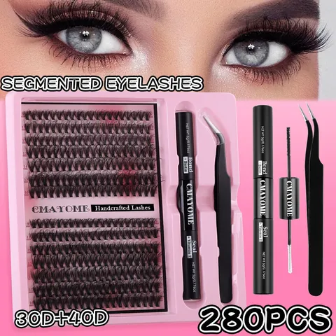 DIY Eyelash Extension Kit Segmented Cluster Lashes Waterproof Bond Seal Glue Precision Tweezers Natural Dense Lashes Set