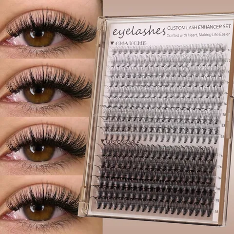 DIY Cluster Eyelash Extension Kit Natural Curly Dense Segmented False Eyelashes With Bond Seal Tweezer Brush Set Black