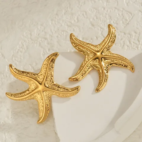 Ozean Stil Unregelmäßige Textur Seestern Ohrstecker Für Damen Edelstahl 18K Vergoldet Muschel Inlay Schmuck Geschenk