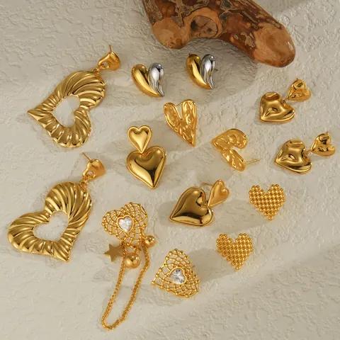 Edelstahl Herz Ohrstecker Für Damen 18K Vergoldet Nische Design Trendy Mode Herz Schmuck Ohrringe Geschenk