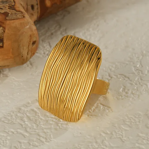 Geometric Textured Stainless Steel Gold Plated Minimalist Ring And Stud Earrings For Women Vintage Style Elegant Jewelry