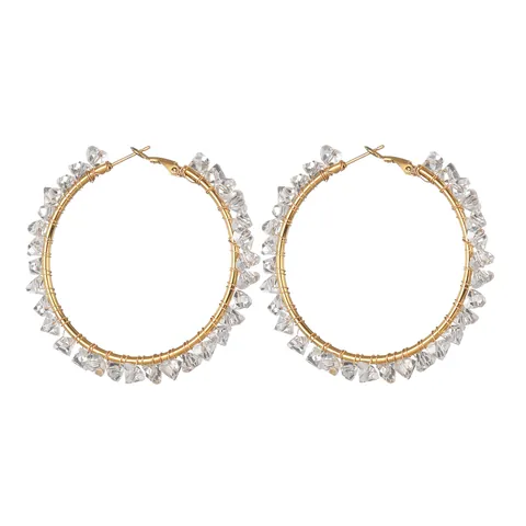 Bohemian Colorful Crystal Heart Geometric Drop Hoop Earrings Gold Plated Alloy Handmade Woven Jewelry For Women Party