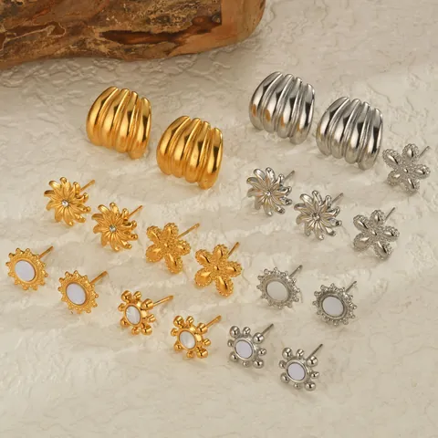 Minimalistische Edelstahl Herz Ohrstecker Für Damen Gold Silber Vergoldet Schmetterling Blume Sonne Muster Modeschmuck Geschenk