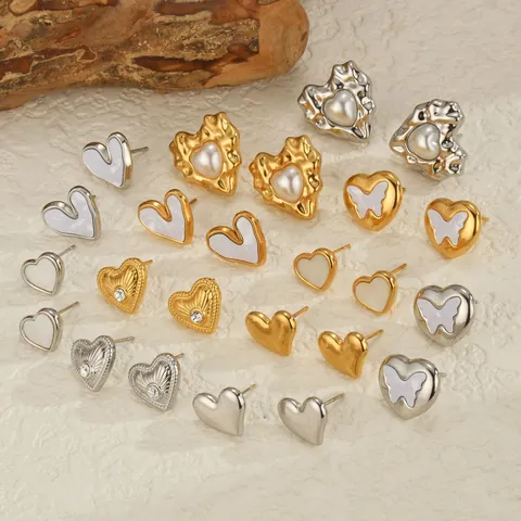 Minimalistische Edelstahl Herz Ohrstecker Für Damen Gold Silber Vergoldet Schmetterling Blume Sonne Muster Modeschmuck Geschenk