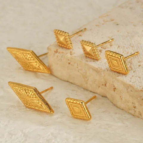 Orecchini a Bottone a Forma di Stella a Rombo Geometrico in Acciaio Inossidabile Oro Francese Vintage per Donna Regalo Gioielli Piccoli Delicati