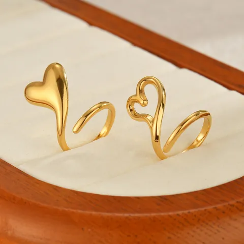Minimalist Stainless Steel 18K Gold Plated Heart Open Ring For Women Adjustable Ins Style Hollow Solid Heart Finger Ring Jewelry