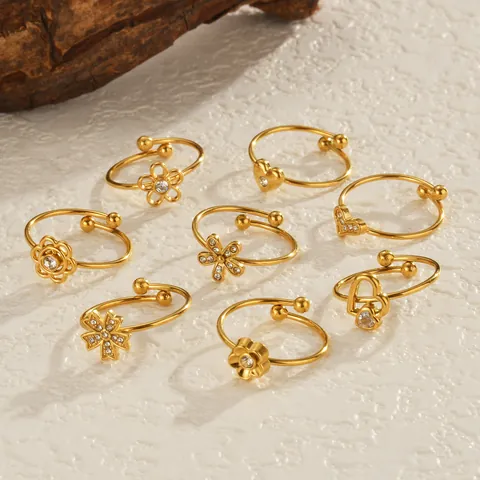 Edelstahl Zirkonia Offener Ring Für Damen Einfaches Herz Blume Stern Mond Krone Verstellbarer Schmuck Fingerring Geschenk