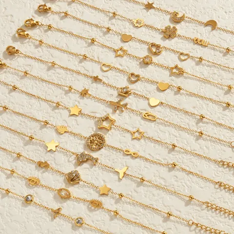Edelstahl Armband Für Damen 18K Vergoldet Zirkonia Charm Armband Herz Stern Mond Lebensbaum Römische Zahlen Schmuck