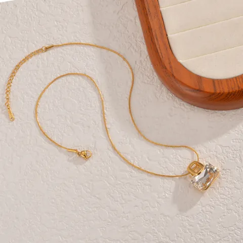 Minimalistische Edelstahl 18K Vergoldet Rechteck Zirkonia Kristall Anhänger Halskette Und Ohrstecker Für Damen Schmuck