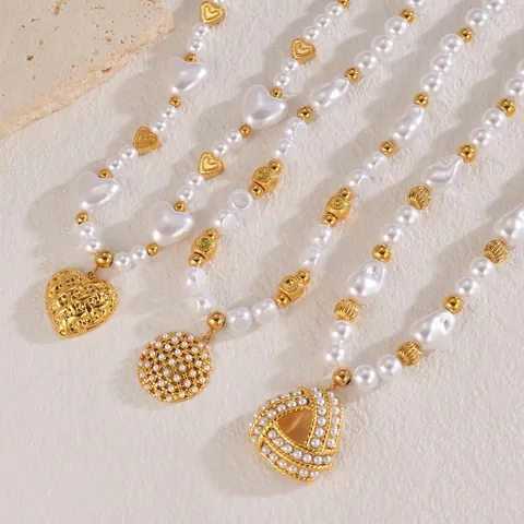 Vintage Edelstahl Imitationsperle Schmetterling Herz Blatt Anhänger Halskette Für Damen Mode Eleganter Schmuck Zubehör Geschenk
