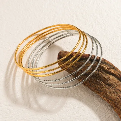 Minimalistische Roestvrij Stalen Getextureerde Armringen Voor Vrouwen Goud Zilver Verguld Geometrisch Gedraaid Gehamerd Sieraden