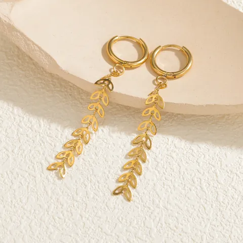 Pendientes de Gota con Borla de Hoja de Oro de Acero Inoxidable para Mujer Pendientes Colgantes Minimalistas Elegantes
