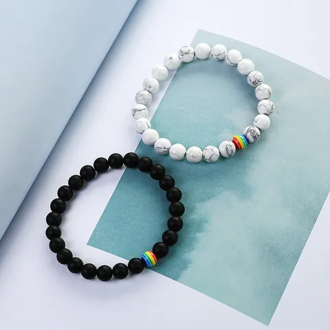 Bracciale in Pietra Naturale Rainbow Pride Opaco Nero Bianco Turchese Occhio di Tigre Gioielli Uomo Donna
