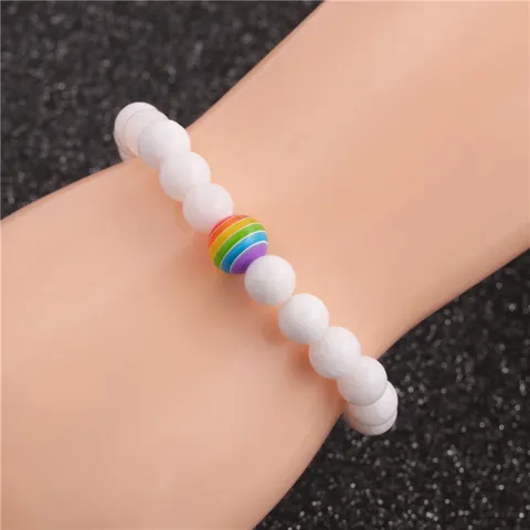 Perlenarmband Naturstein Elastisch Regenbogenstreifen Pride Schmuck Für Paare Männer Frauen