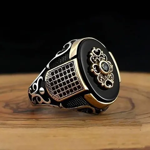 Vintage Heren Zegelring Kroonring Legering Edelsteen Ottomaanse Etnische Retro Stijl Sieraden Decoratie Accessoire