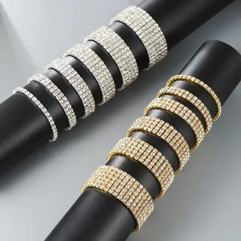 Multi Reihe Strass Elastisches Armband Legierung Glänzend Stretch Armreif Für Frauen Hochzeit Party Mode Schmuck