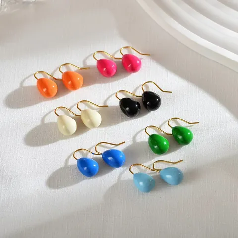 Fashion Teardrop Drop Earrings Stainless Steel Enamel Glaze Candy Color Minimalist Elegant Jewelry For Women