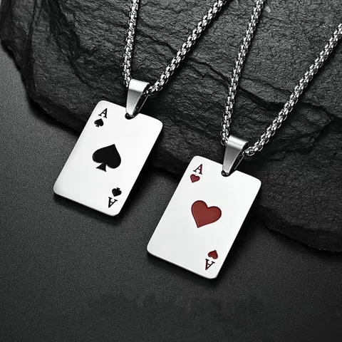 Playing Card Pendant Necklace Stainless Steel Ace Of Spades Ace Of Hearts Hip Hop Punk Streetwear Jewelry Unisex