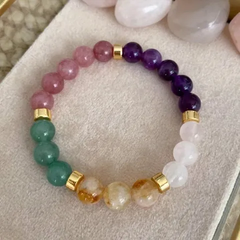 Natuursteen Kralen Armband Amethist Citrien Rozenkwarts Genezende Kristal Handgemaakte Rekbare Sieraden Met Legering Tussenstukjes