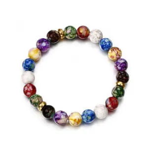 Natural Stone Beaded Bracelet Volcanic Lava Colorful Chakra Energy Yoga Healing Jewelry Elastic For Women Men