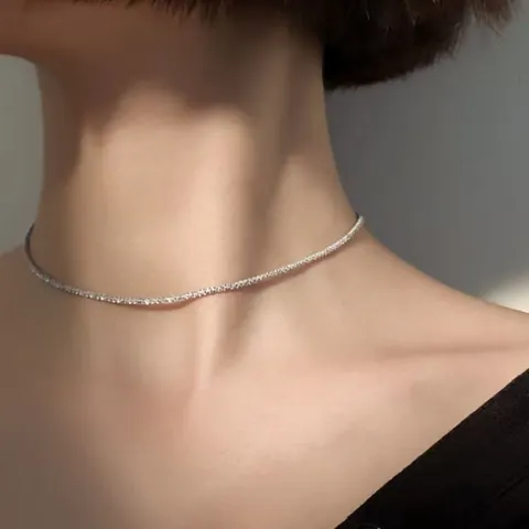 Minimalist 925 Sterling Silver Alloy Necklace Sparkling Wave Chain Heart Pendant Blue Stone Jewelry For Women