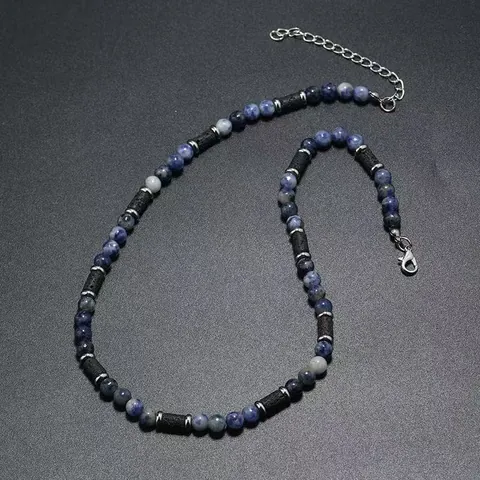 Collana in Perline di Pietra Naturale Occhio di Tigre Onice Nero Pietra Lavica Uomo Minimalista Regolabile Gioielli