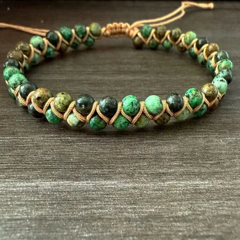 Pulsera de Cuentas de Piedra Natural Tejida a Mano Ajustable Turquesa Africana Piedra Imperial Joyería Étnica Unisex