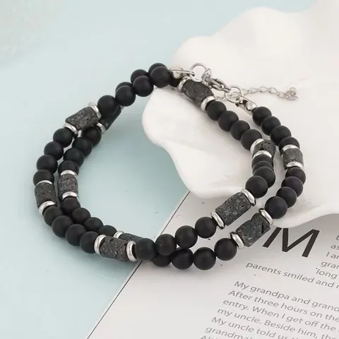 Natural Stone Beaded Necklace For Men Handmade Tiger Eye Black Agate Volcanic Lava Rock Sodalite Unisex Bohemian Jewelry