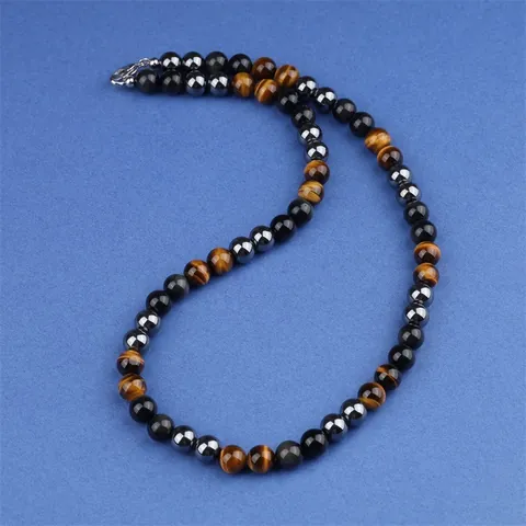 Halsketting Met Tijgeroog Obsidiaan Hematiet Triple Protection Kralenketting Voor Dames Heren Heilzame Energiesteen Sieraden