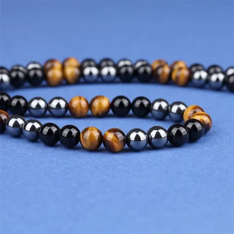 Halsketting Met Tijgeroog Obsidiaan Hematiet Triple Protection Kralenketting Voor Dames Heren Heilzame Energiesteen Sieraden