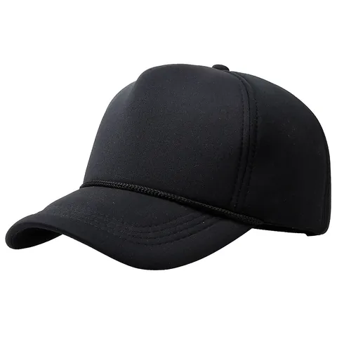 Cappello Trucker Nero Semplice Uomo Donna Berretto da Baseball in Rete di Spugna Con Corda Decorativa Snapback Regolabile