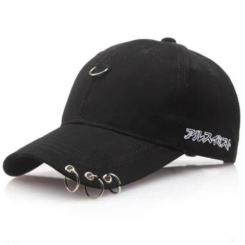 Unisex Street Style Cotton Baseball Cap With Metal Rings Adjustable Punk Hip Hop Sun Hat For Outdoor Sports Casual Wear