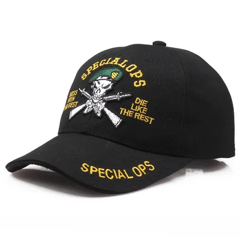 Special Ops Skull Rifle Embroidery Baseball Cap Tactical Military Style Black Sunshade Outdoor Sports Adjustable Hat