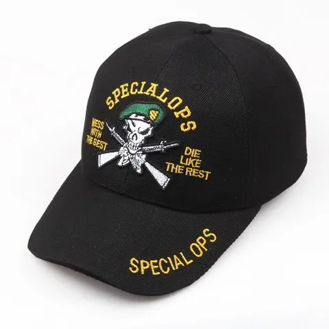 Special Ops Skull Rifle Embroidery Baseball Cap Tactical Military Style Black Sunshade Outdoor Sports Adjustable Hat