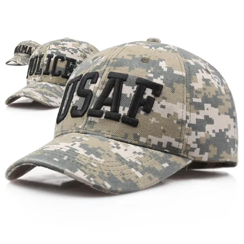 Casquette de Baseball Camouflage Numérique Broderie Lettre 3D Tactique Chapeau Soleil Homme Femme Ajustable Militaire