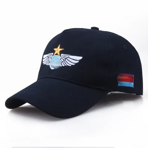 Berretto da Baseball in Cotone Stile Aviazione Vintage Con Ricamo 3D Ala Pentagramma Regolabile Blu Notte Cappello da Sole Unisex