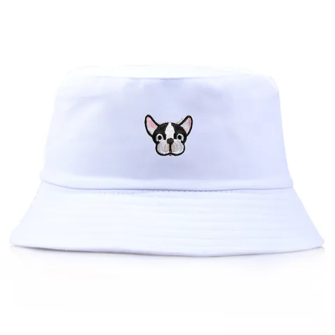 Süßer Bestickter Französische Bulldogge Anglerhut Baumwolle Canvas Outdoor Sonnenschutz Reisen Strand Anglerhut Für Damen Herren Unisex