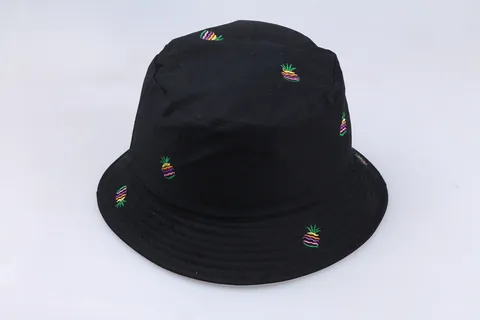 Casual Double Sided Cotton Bucket Hat With Pineapple Embroidery Sun Shade Basin Hat For Women Men Summer Outdoor Travel